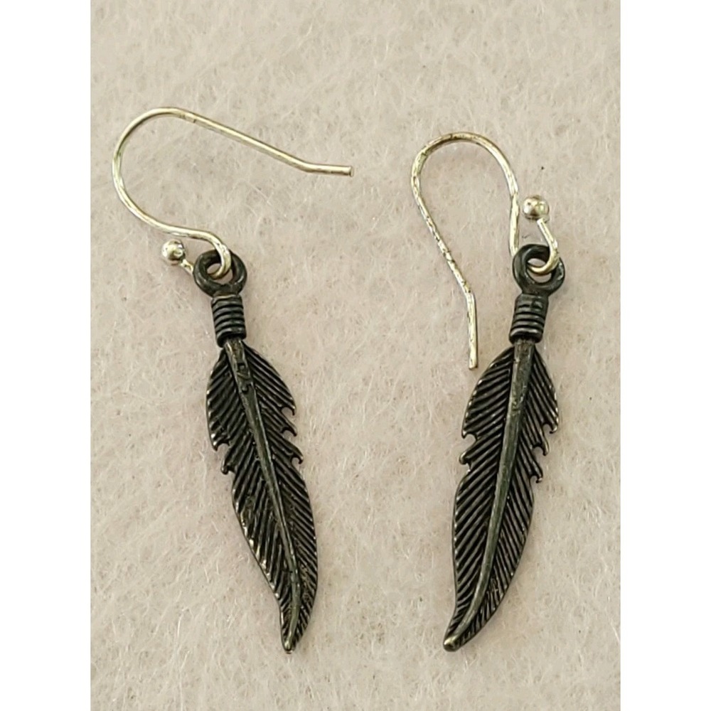 925 Sterling Silver Feather Dangle Earrings Southwestern Boho 2.12g